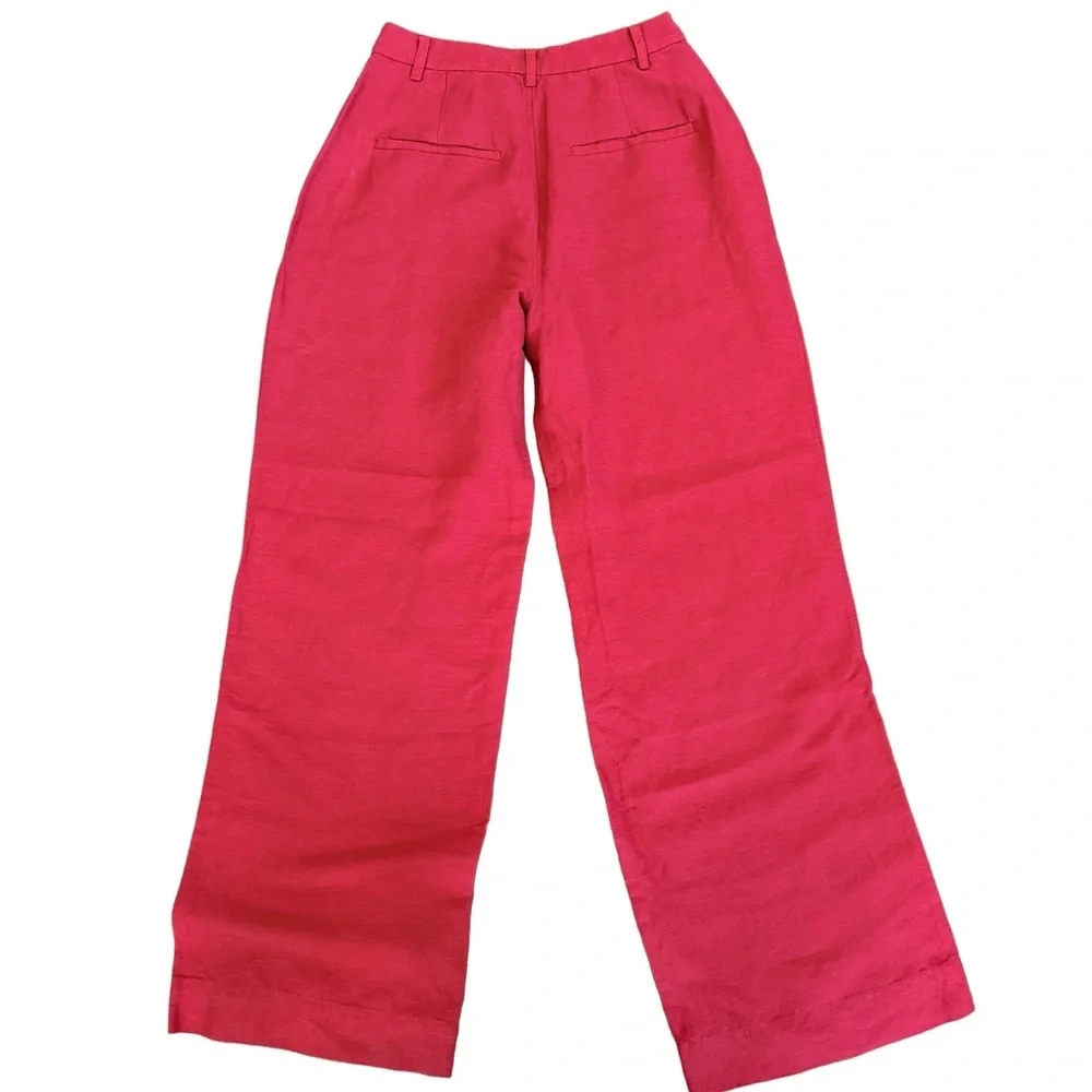NWT Onia Air Linen Pleated Trousers Size‎ 2 | Dark Red Wide Leg High Rise Pants